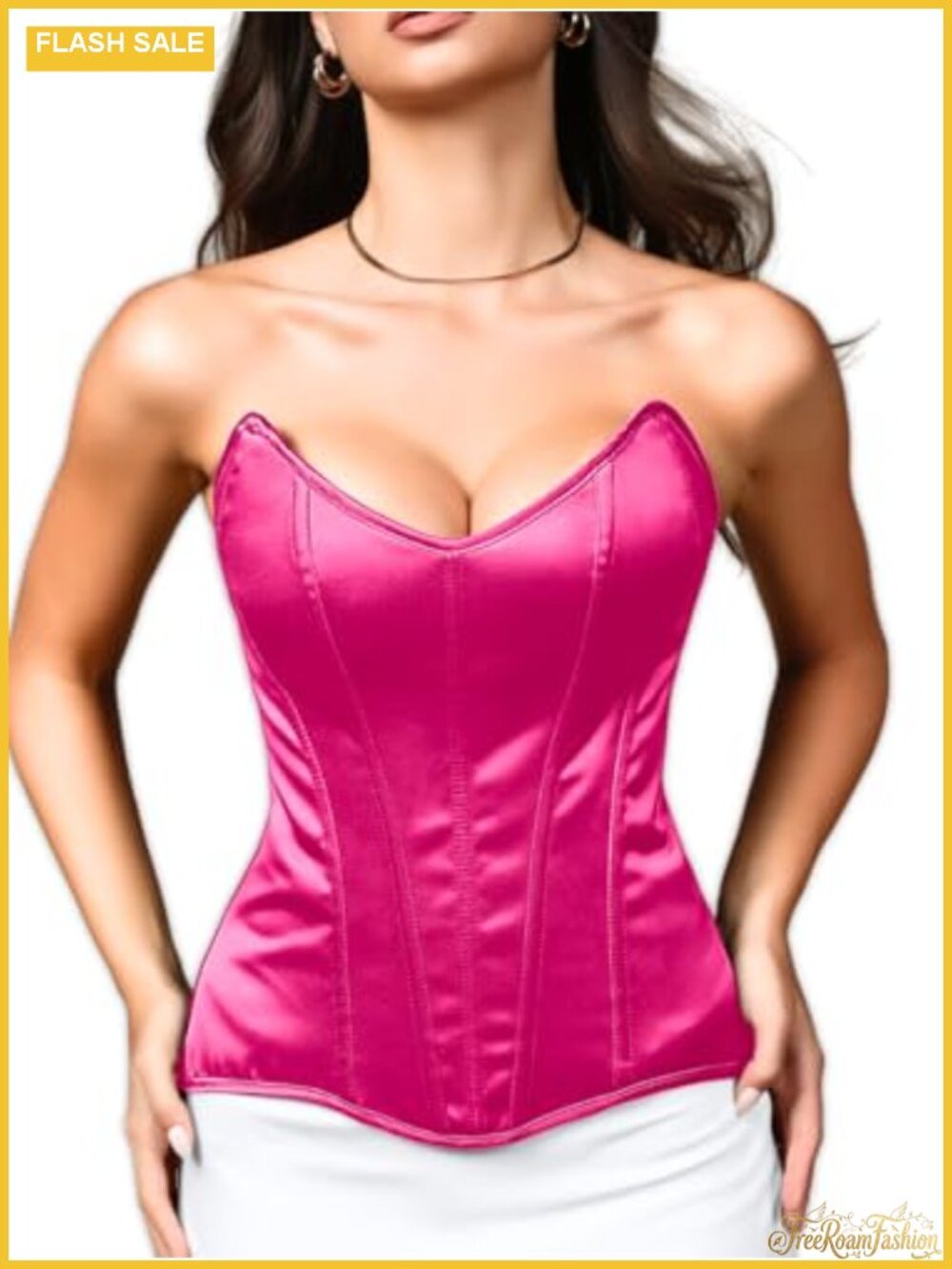 Satin Overbust Lace Up Corset Top Steel Boned Bustier